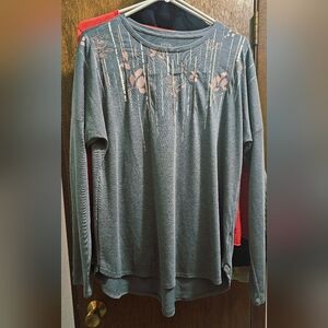 Gray Floral Graphic Long SleeveT-Shirt, Apt. 9 Sz L Polyester-Rayon-4% Spandex